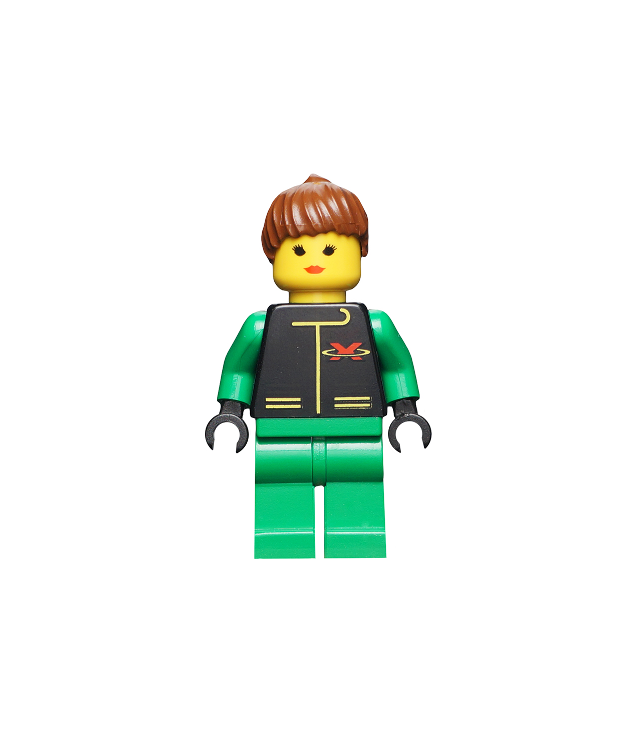 LEGO - Extreme Team-figuur – groen shirt, groene benen, bruin paardenstaart­haar (Vintage jaren ’90 onderdeel) - | N