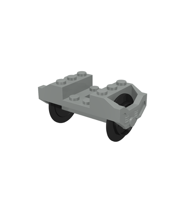LEGO - Treinwiel RC met houder, zwart wielpaar op chroomzilveren metalen as met sleuven (2878 / 2879c01) (Vintage jaren 2000 onderdeel) - Light Gray | N