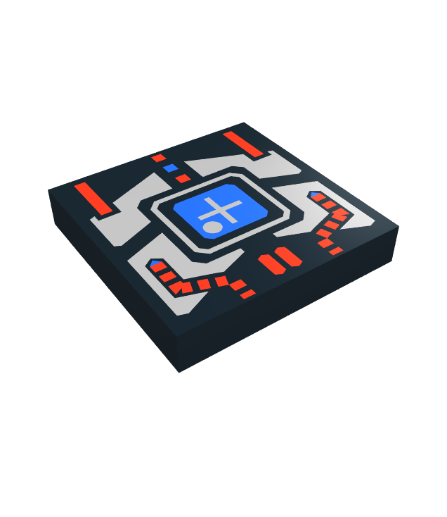 LEGO - Tegel 2 x 2 met groef en Spyrius blauw scherm met plusteken en zilver-rood paneelpatroon (Vintage jaren ’90 onderdeel) - Black | N