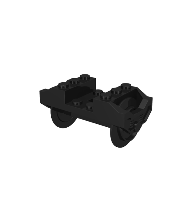 LEGO - Treinwiel RC met houder, zwart wielpaar op chroomzilveren metalen as met sleuven (2878 / 2879c01) (Vintage jaren ’90 onderdeel) - Black | N