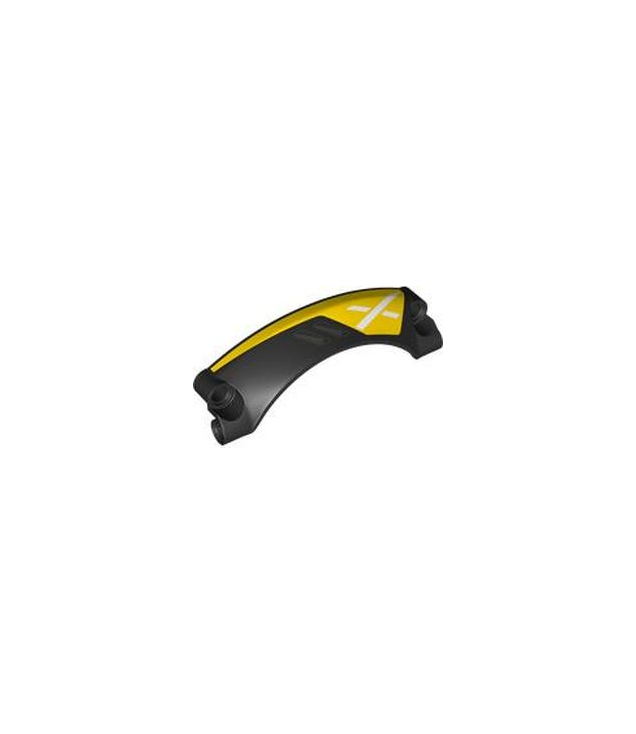 LEGO - Technic, paneel spatbord gebogen #42 9 x 2 x 3 afgeronde top met donkerezilveren luchtopeningen en witte X op gele achtergrond (rechterzijde) - Black | N
