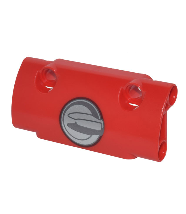 LEGO - Technic, paneel gebogen 7 x 3 met 2 pen-gaten door oppervlak met zilver en zwart cirkelvormig tankdop-patroon - Red | N
