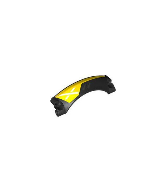 LEGO - Technic, paneel spatbord gebogen #42 9 x 2 x 3 afgeronde top met donkerezilveren luchtopeningen en witte X op gele achtergrond (linkerzijde) - Black | N
