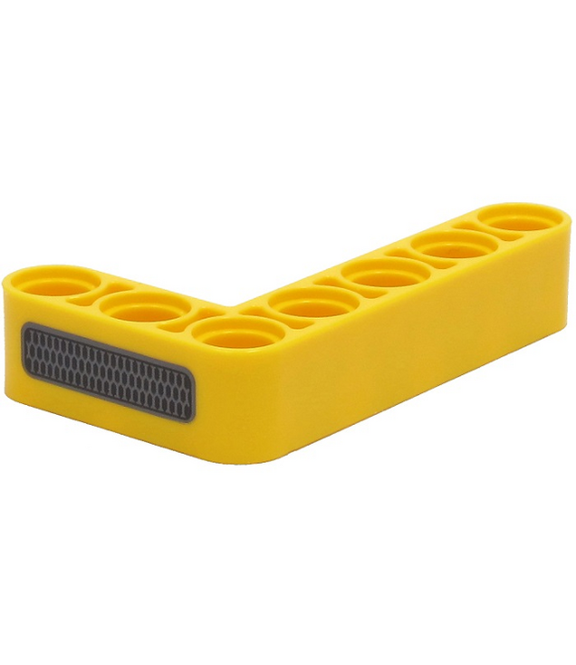 LEGO - Technic, hefarm gemodificeerd dik L-vormig 3 x 5 met zilver en zwart roosterpatroon - Yellow | N