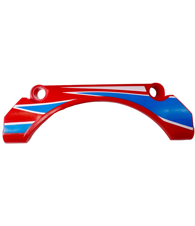 LEGO - Technic, paneel spatbord gebogen 9 x 2 x 3 rechte bovenkant met blauwe en witte racestrepen en driehoekenpatroon - Red | N
