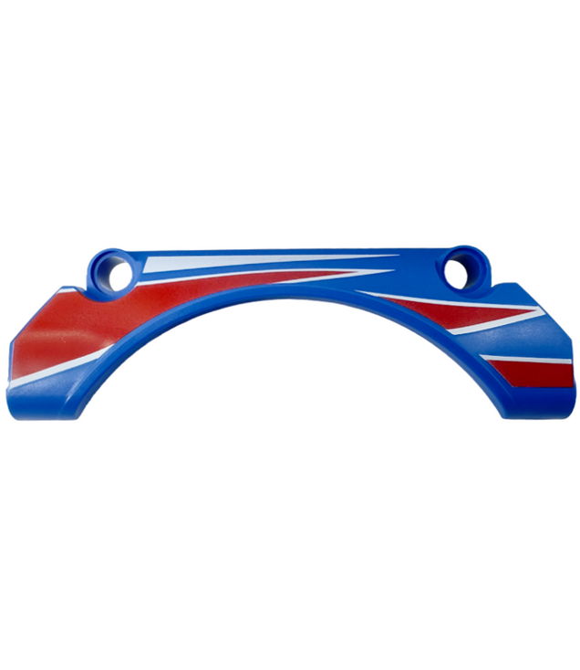 LEGO - Technic, paneel spatbord gebogen 9 x 2 x 3 rechte bovenkant met rood-witte racestrepen en driehoekenpatroon - Blue | N