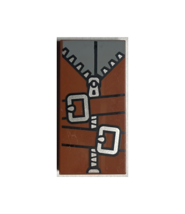LEGO - Tegel 2 x 4 met riemen, donkerblauwgrijs shirt, zilveren rits en gespen-patroon (BrickHeadz Alastor Moody torso) - Reddish Brown | N