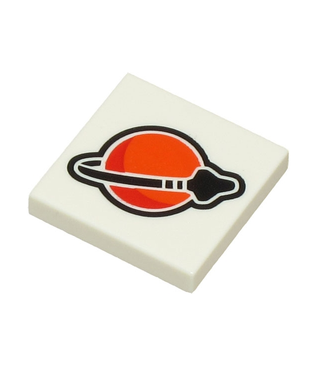 LEGO - Tegel 2 x 2 met rood-oranje, rode en zwarte Classic Space-logo-patroon - White | N