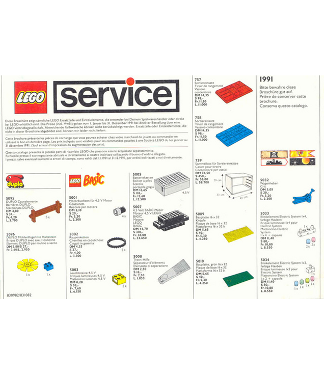 LEGO - 1991 Middel Service Packs (830982/831082-D/F/I) (Vintage jaren ’90 catalogus) - | N