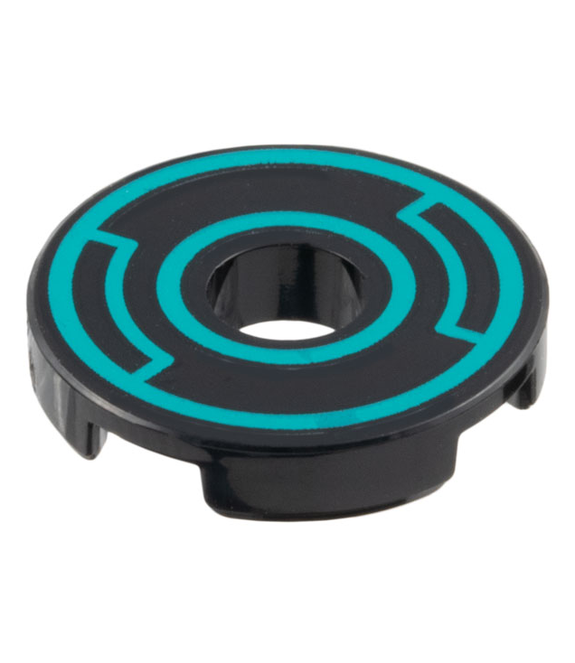 LEGO - Tegel, rond 2 x 2 met gat met donkergroenblauwe concentrische cirkels met inzetstukken-patroon - Black | N