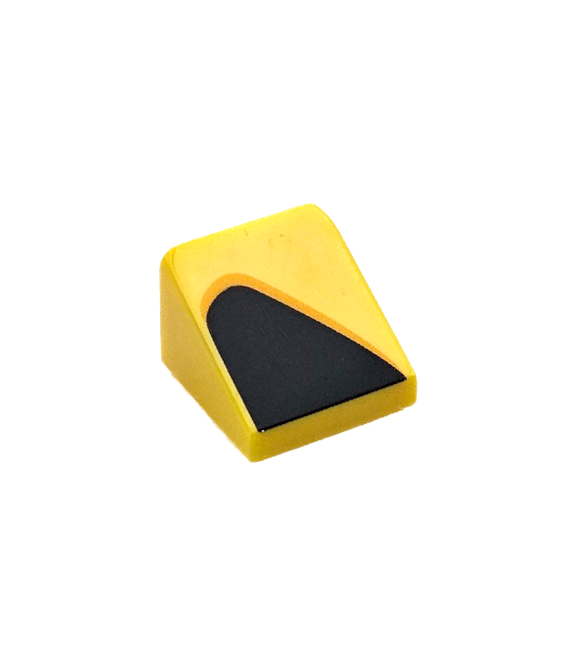 LEGO - Helling 30 graden graden 1 x 1 x 2/3 met zwart en lichtoranje gebogen driehoek / ventilatiepatroon model rechterzijde - Yellow | N
