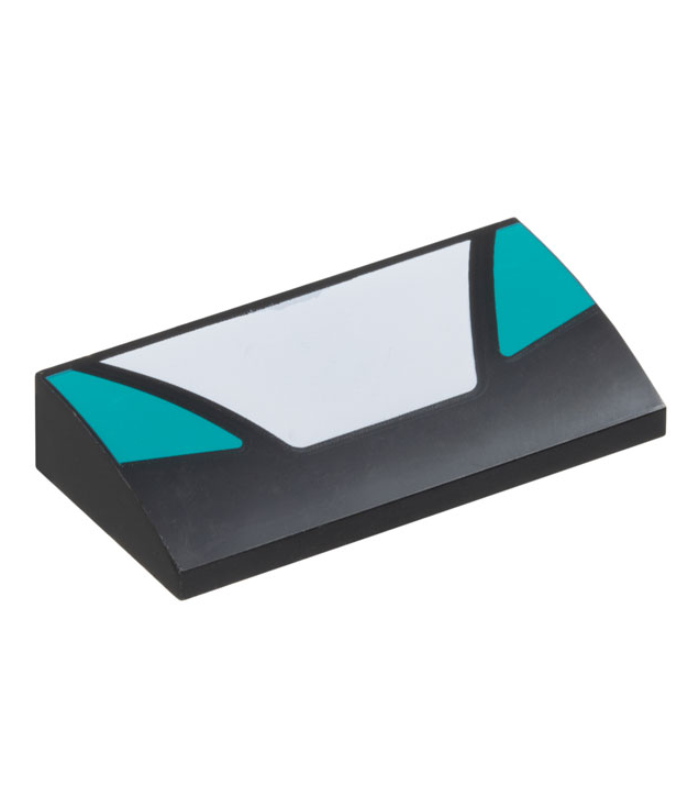LEGO - Helling, gebogen 2 x 4 x 2/3 met onderbuizen, wit trapeziumpaneel in het midden en donkergroenblauwe driehoekpanelen aan de zijkanten-patroon - Black | N