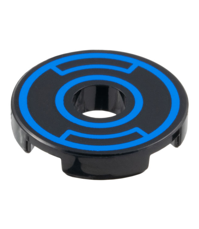 LEGO - Tegel, rond 2 x 2 met gat met blauwe concentrische cirkels met inzetstukken-patroon - Black | N