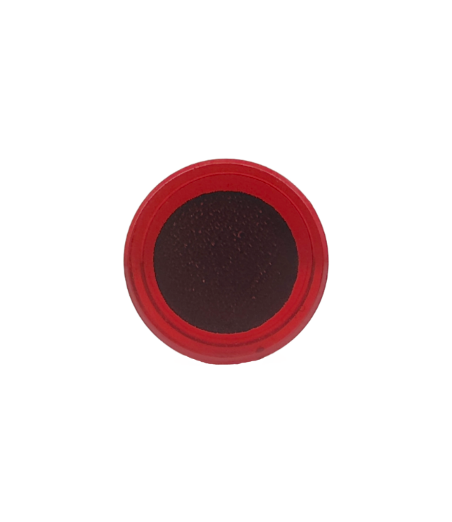 LEGO - Tegel, rond 1 x 1 met groot zwart cirkelpatroon gecentreerd - Trans-Red | N