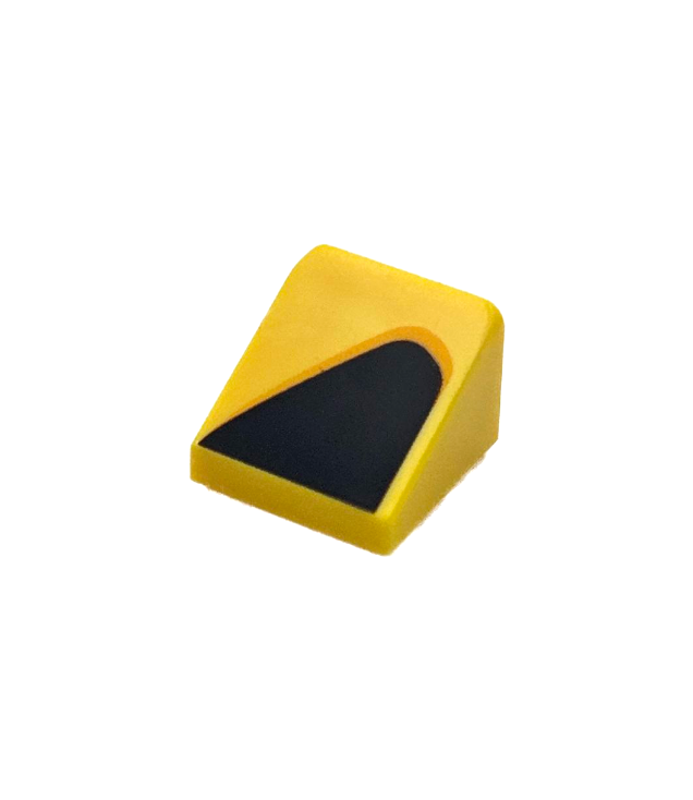 LEGO - Helling 30 graden graden 1 x 1 x 2/3 met zwart en lichtoranje gebogen driehoek / ventilatiepatroon model linkerzijde - Yellow | N