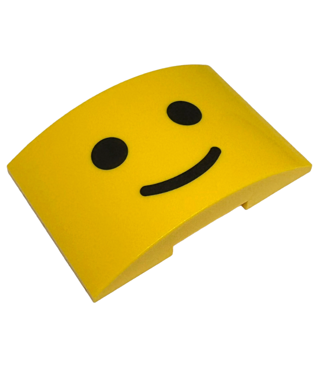  - Gebogen helling 6 x 4 dubbel met zwarte ogen en mondpatroon (minifiguur standaard glimlach) - Yellow | N