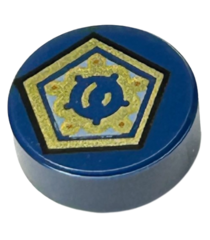  - Ronde tegel 1 x 1 met gouden pentagon en vormenpatroon (HP Chocoladekikkerkaart) - Dark Blue | N - Thumbnail