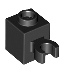LEGO - Steen, gemodificeerd 1 x 1 met open O-clip (verticale greep) - holle nop - Black | N - Thumbnail