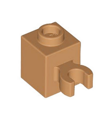 LEGO - Steen, gemodificeerd 1 x 1 met open O-clip (verticale greep) - holle nop - Medium Nougat | N - Thumbnail