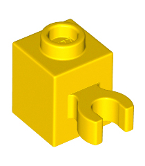 LEGO - Steen, gemodificeerd 1 x 1 met open O-clip (verticale greep) - holle nop - Yellow | N - Thumbnail