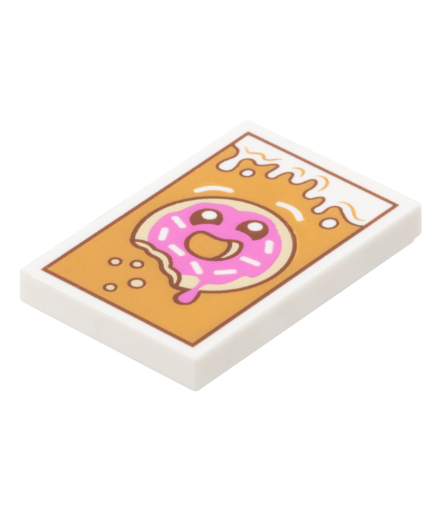 - Tegel 2 x 3 met druipend glazuur, kruimels, beige donut met hap eruit, sprinkels, donkerroze glazuur en roodbruine ogen op medium nougat achtergrond - White | N