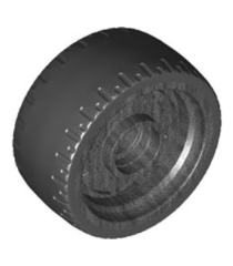 LEGO - Wiel 24 x 12 met pen-gat en zwart hard-rubber met band-patroon - Pearl Dark Gray | N - Thumbnail