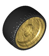 LEGO - Wiel 24 x 12 met pen-gat en zwart hard-rubber met band-patroon - Pearl Gold | N - Thumbnail