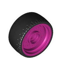 LEGO - Wiel 24 x 12 met pen-gat en zwart hard-rubber met band-patroon - Magenta | N - Thumbnail