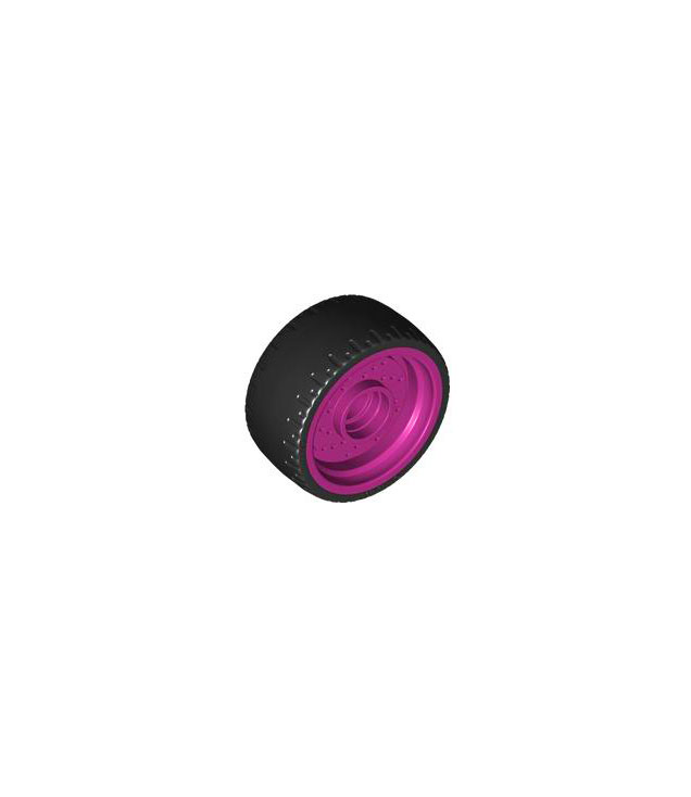 LEGO - Wiel 24 x 12 met pen-gat en zwart hard-rubber met band-patroon - Magenta | N