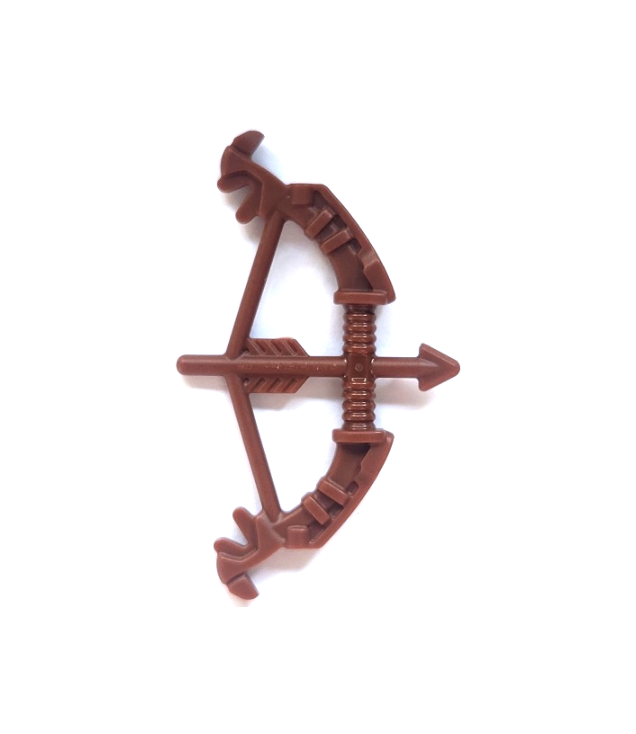  - Minifiguurwapen boog, recurve met versierde armen en 2 kleine pen-gaten, pijl gespannen (Horizon-jagersboog) - Reddish Brown | N