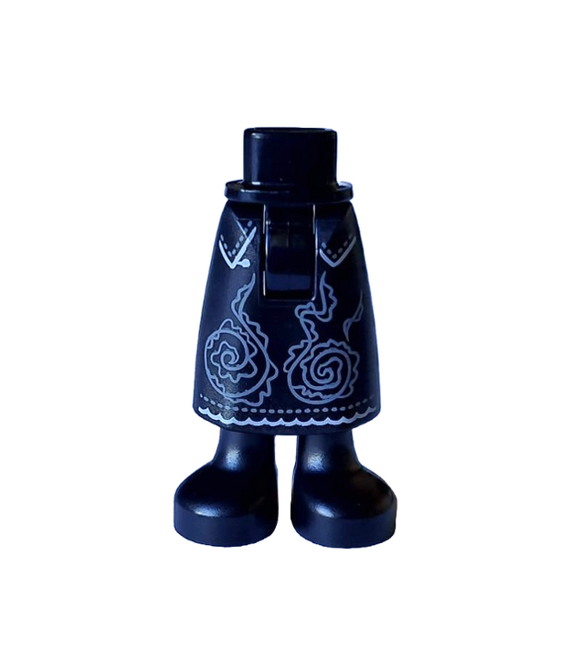  - Mini-pop heupen en lange rok met blauwgrijs-wit filigraan en zwarte laarzen – dikke scharnierverbinding - Black | N