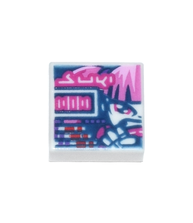  - Tegel 1 x 1 met donkerblauw scherm, bestuurder met felroze haar, magenta stuur en ‘SUKI’-opdruk - White | N