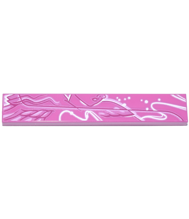  - Tegel 1 x 6 met witte, magenta en roze vrouwelijke onderkant van gezicht, veren, gebogen lijnen en stippen – model rechterzijde - Dark Pink | N