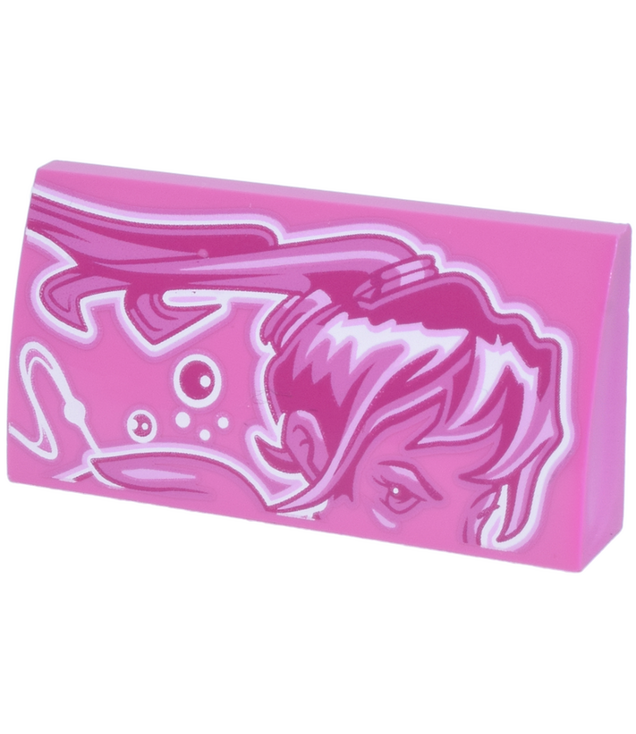 - Gebogen helling 2 x 4 x 2/3 met witte, magenta en roze vrouwelijke bovenkant van gezicht, haar, gebogen lijnen en stippen – model rechterzijde - Dark Pink | N