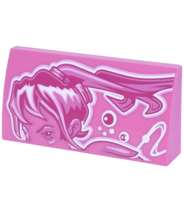  - Gebogen helling 2 x 4 x 2/3 met witte, magenta en roze vrouwelijke bovenkant van gezicht, haar, gebogen lijnen en stippen – model linkerzijde - Dark Pink | N