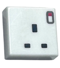 - Tegel 1 x 1 met 3 zwarte rechthoeken (Brits stopcontact 3-pins) en rode schakelaar - White | N - Thumbnail