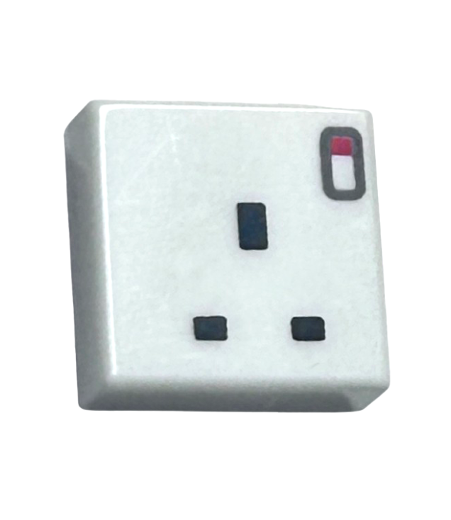  - Tegel 1 x 1 met 3 zwarte rechthoeken (Brits stopcontact 3-pins) en rode schakelaar - White | N
