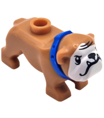  - Hond, buldog met gegoten blauwe halsband en zwarte ogen, neus, mond, tanden en voorhoofdrimpels, witte snuit (Ripper) - Medium Nougat | N - Thumbnail