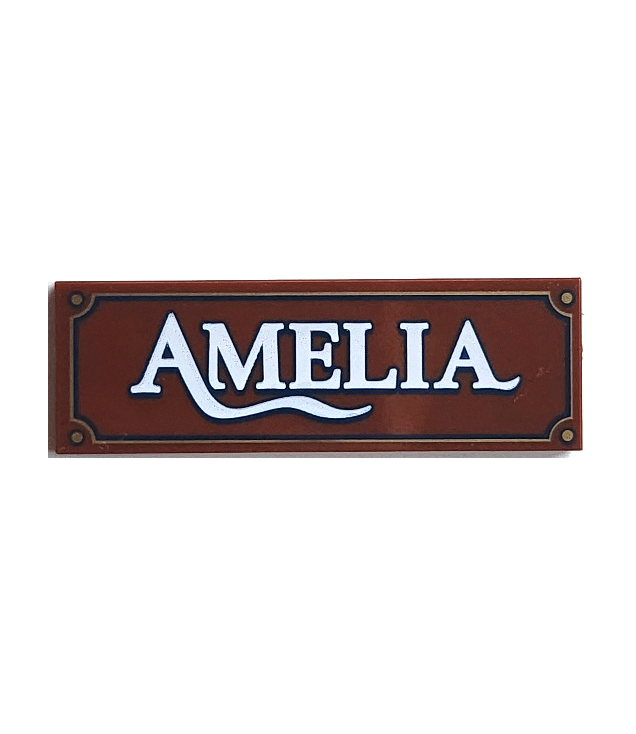  - Tegel 2 x 6 met bord ‘AMELIA’ in wit met donkerblauwe en gouden rand - Reddish Brown | N