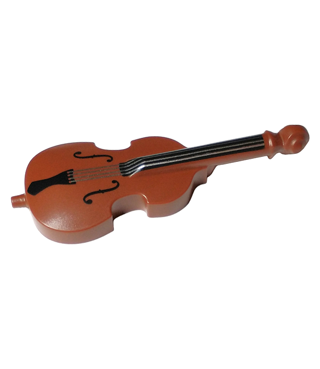  - Minifiguur accessoire muziekinstrument, contrabas met zwarte hals, klankgaten en zilveren snaren - Reddish Brown | N