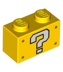  - Steen 1 x 2 met wit vraagtekenpatroon - Yellow | N - Thumbnail