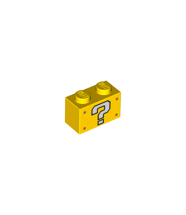  - Steen 1 x 2 met wit vraagtekenpatroon - Yellow | N