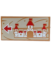  - Tegel 2 x 4 met rood en wit Peach-kasteel en pijl op houtnerf achtergrond - Medium Nougat | N - Thumbnail