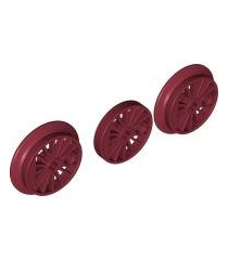  - Treinwiel RC, spaakvormig met Technic-asgat en contragewicht, blind en flenswiel, 3 stuks per zakje (multipack) - Dark Red | N - Thumbnail