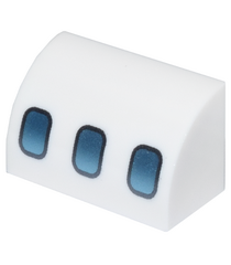  - Gebogen helling 1 x 2 met onderliggende nophouder en zilverblauwe vliegtuigramen - White | N - Thumbnail