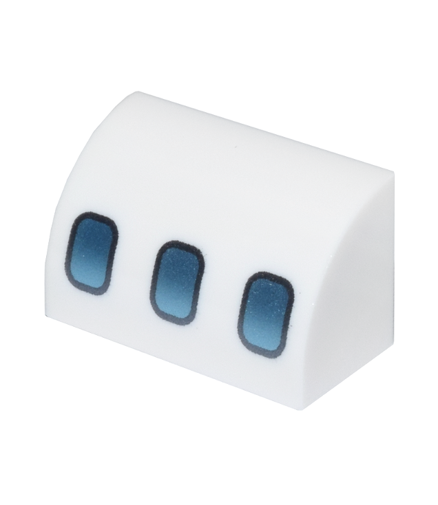  - Gebogen helling 1 x 2 met onderliggende nophouder en zilverblauwe vliegtuigramen - White | N