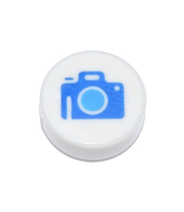  - Ronde tegel 1 x 1 met blauwe camera en donkerazuur lens - White | N