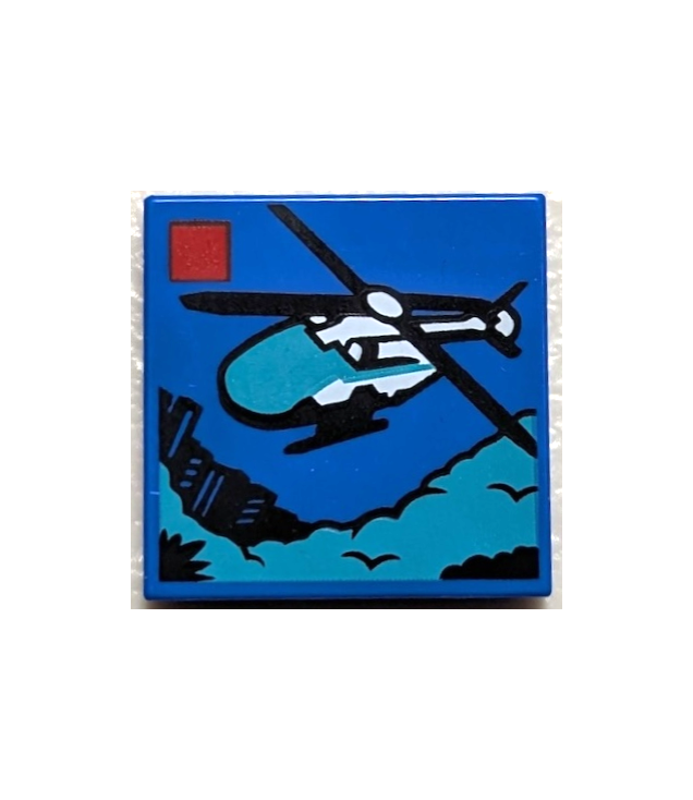 - Tegel 2 x 2 met LEGO City set 60405 reddingshelikopter doosafbeelding­patroon - Blue | N