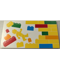  - Tegel 8 x 16 met buizen aan onderzijde, getextureerd oppervlak met gele, oranje, donker­azuurblauwe, rode en felgroene stenen, muur- en minifiguurpatroon model rechterzijde - White | N - Thumbnail