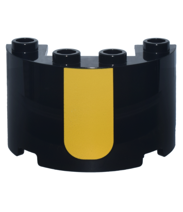  - Cilinderhelft 2 x 4 x 2 met 1 x 2 uitsparing en geel rechthoek­patroon met afgeronde onderrand - Black | N
